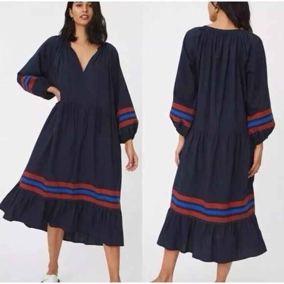 Sundry Dresses & Skirts - Anthropologie Sundry‎ Varsity Stripe Midi Dress Navy Blue Cotton Size 0/XS